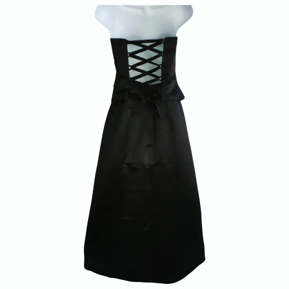 Scott McClintock Black Satin Vintage Gown Maxi Corset Boning Starry Rhinestones - Picture 5 of 11